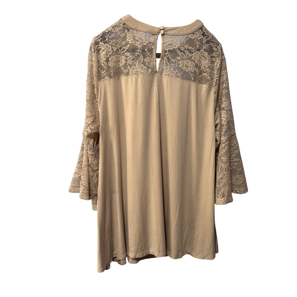 Torrid Super Soft Knits Tan Beige Lace Bell Sleeve Cutout Top Plus Size 2 2X - Picture 6 of 8